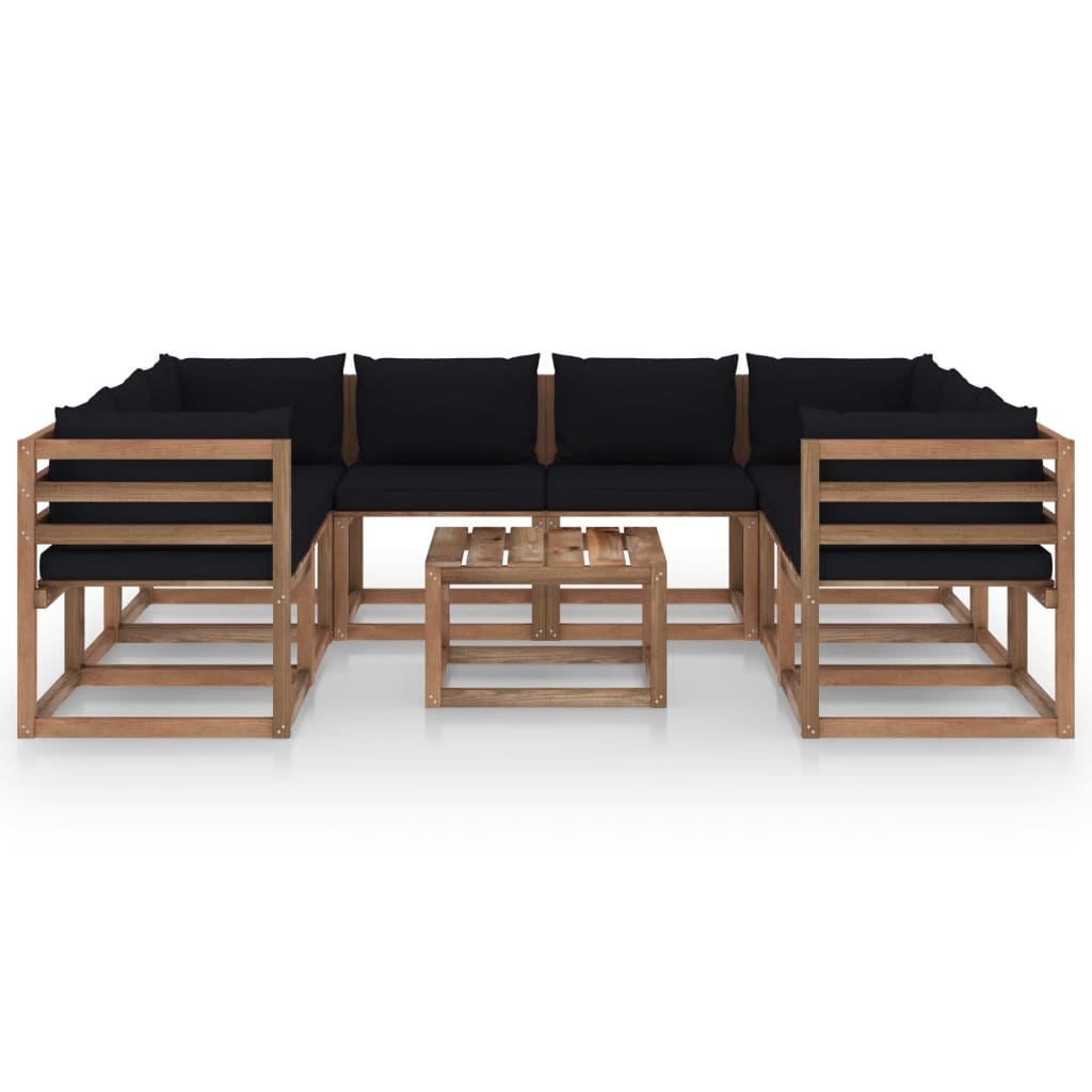 9 pcs conjunto lounge de jardim com almofadões pretos