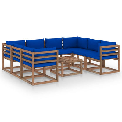 9 pcs conjunto lounge de jardim com almofadões azuis