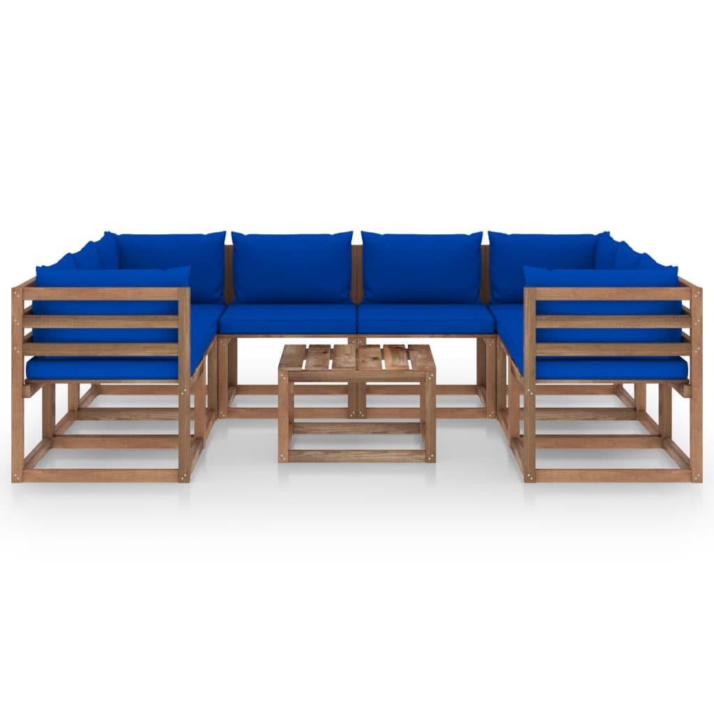 9 pcs conjunto lounge de jardim com almofadões azuis