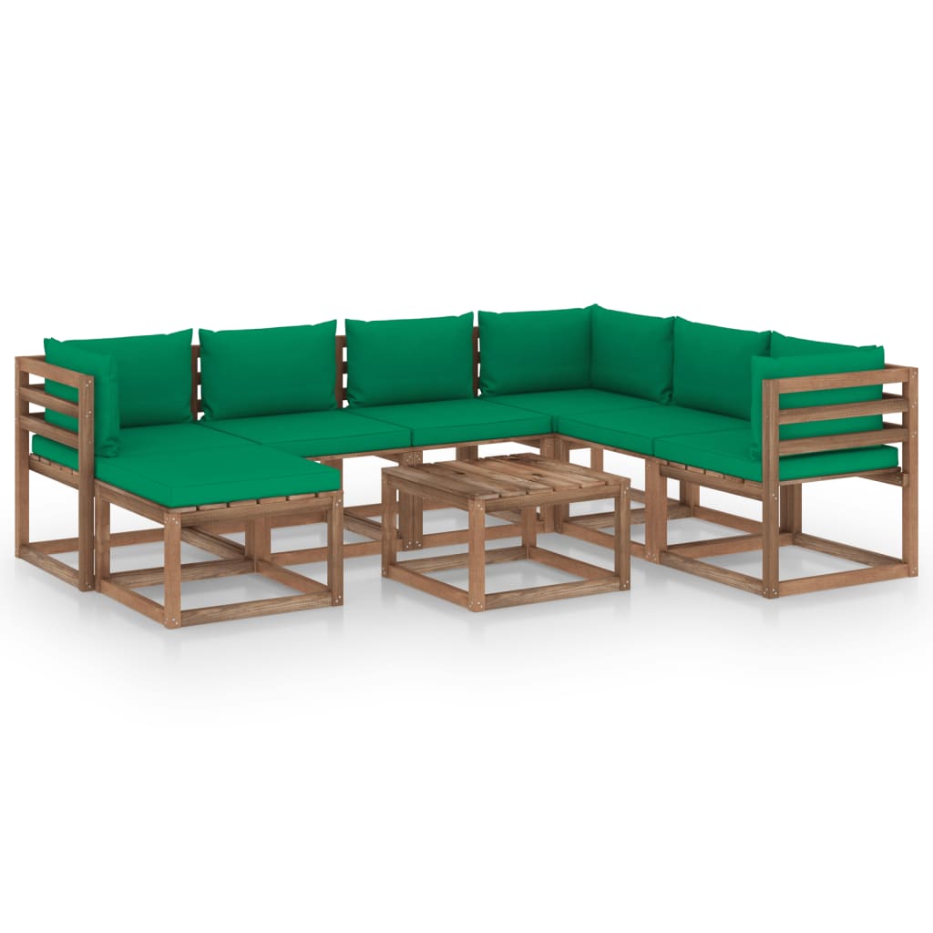 8 pcs conjunto lounge de jardim com almofadões verdes