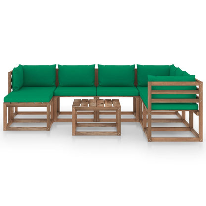 8 pcs conjunto lounge de jardim com almofadões verdes