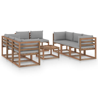 9 pcs conjunto lounge para jardim com almofadões cinzentos