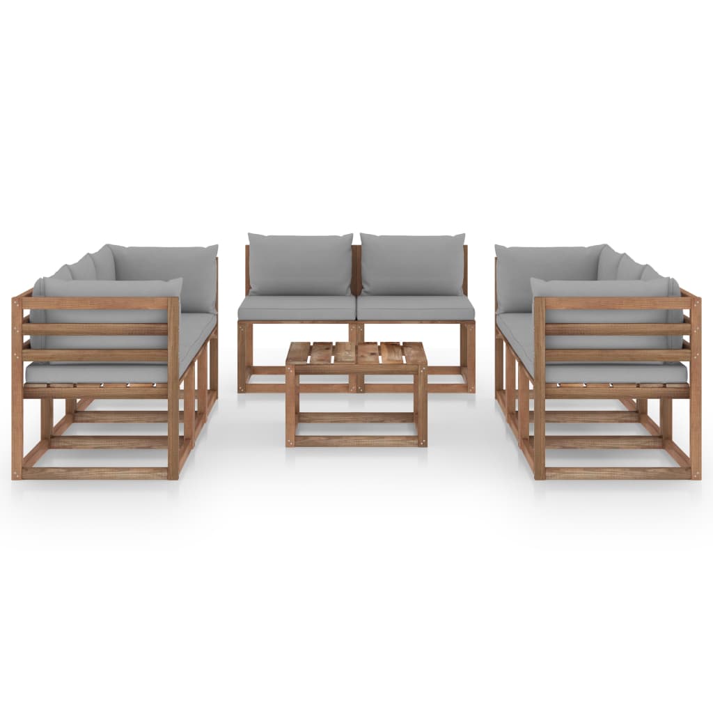 9 pcs conjunto lounge para jardim com almofadões cinzentos