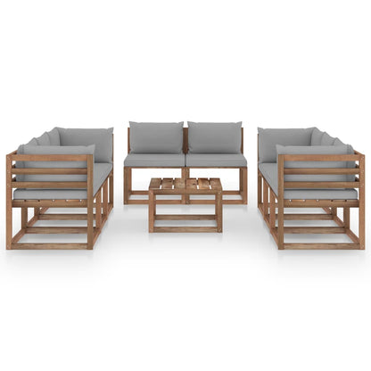 9 pcs conjunto lounge para jardim com almofadões cinzentos