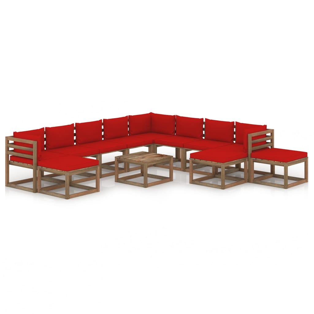 12 pcs conjunto lounge para jardim com almofadões vermelhos