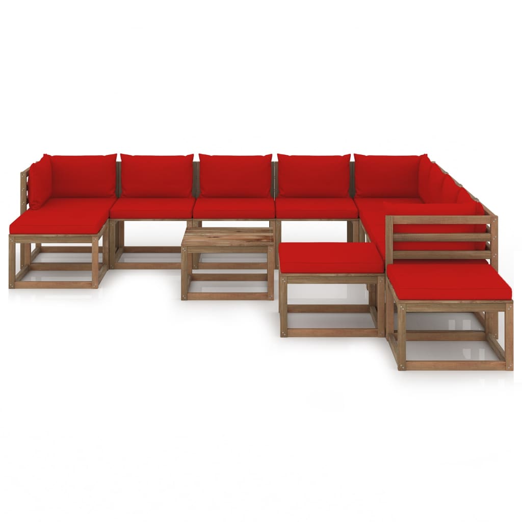 12 pcs conjunto lounge para jardim com almofadões vermelhos