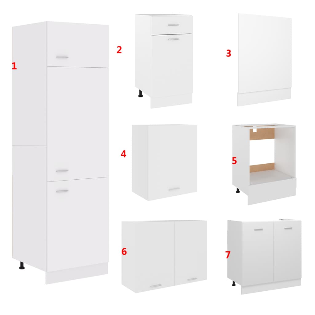 7 pcs conjunto armários de cozinha contraplacado branco