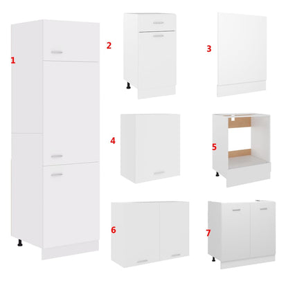 7 pcs conjunto armários de cozinha contraplacado branco