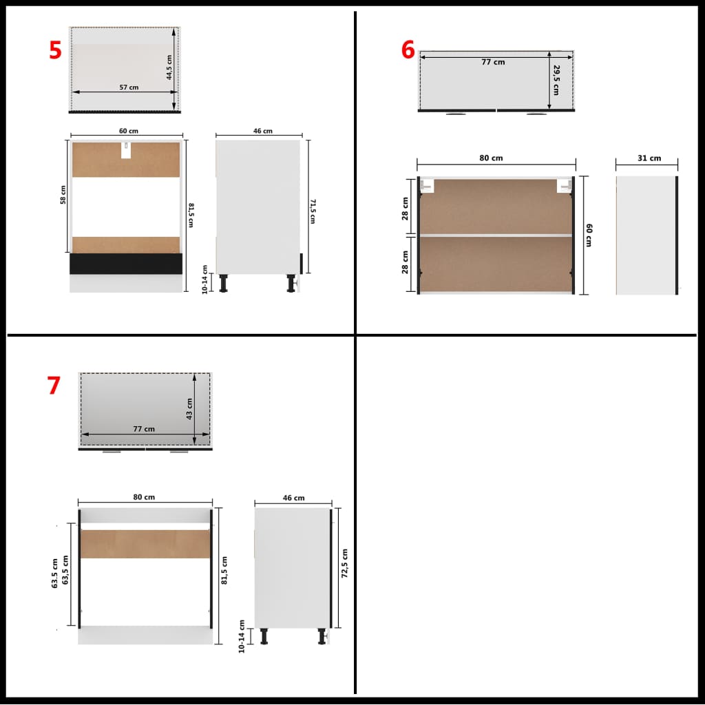 7 pcs conjunto armários de cozinha contraplacado preto