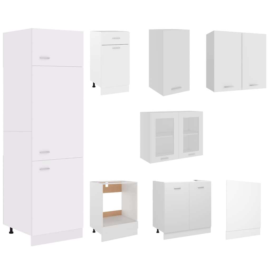 8 pcs conjunto armários de cozinha contraplacado branco