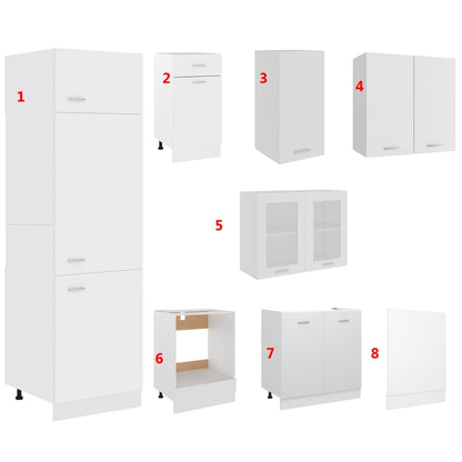 8 pcs conjunto armários de cozinha contraplacado branco