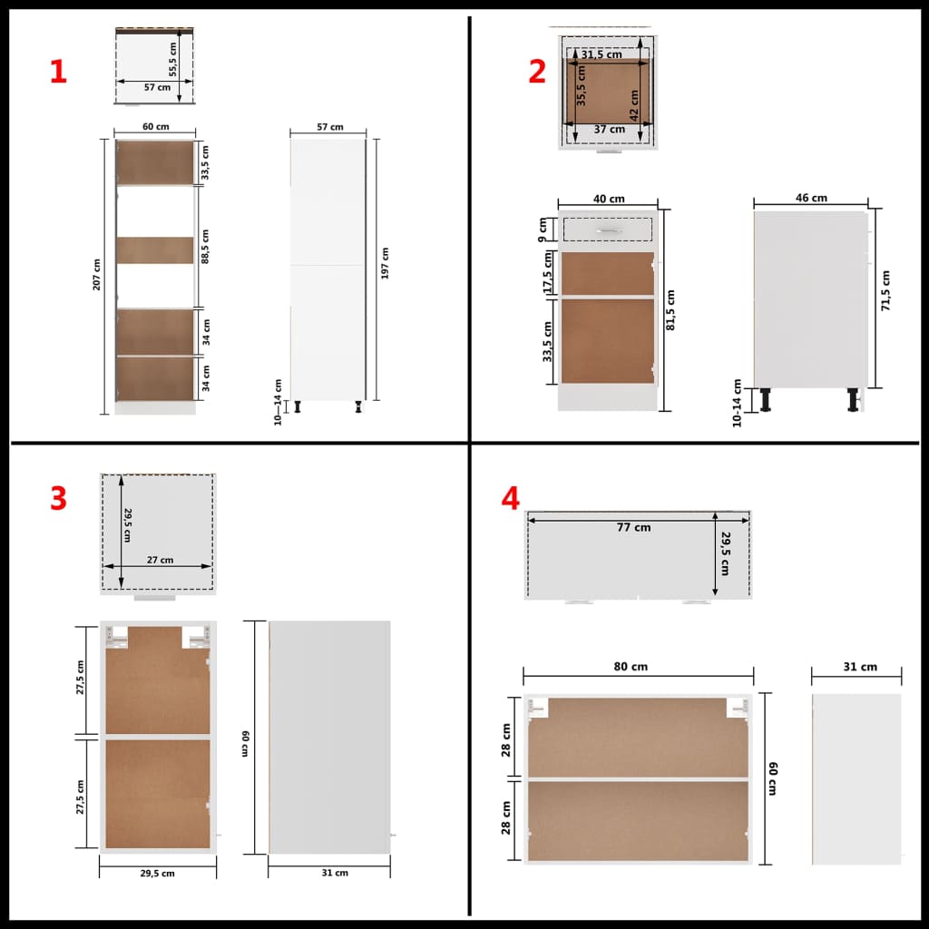 8 pcs conjunto armários de cozinha contraplacado branco