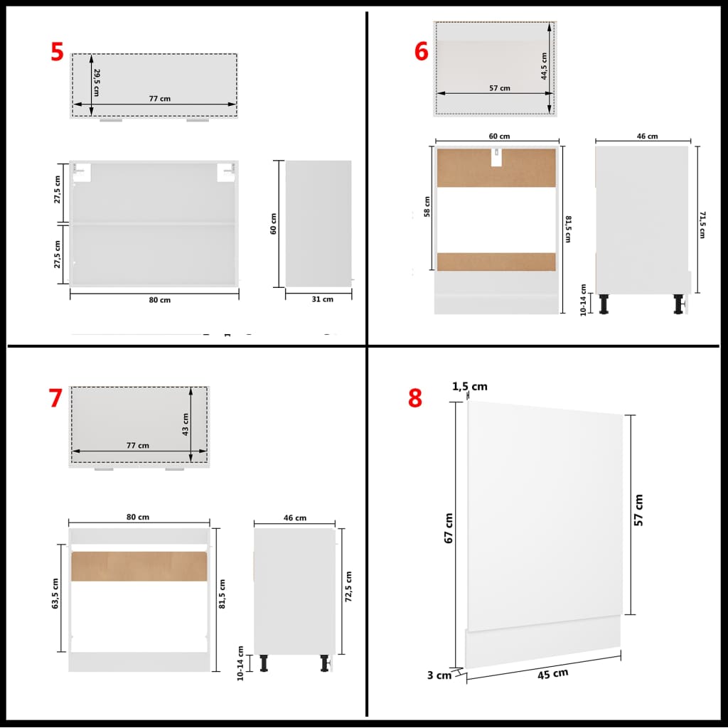 8 pcs conjunto armários de cozinha contraplacado branco