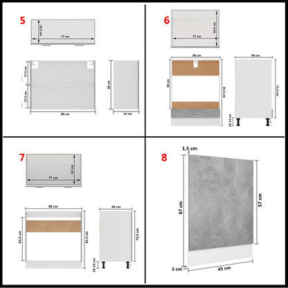 8 pcs conj. armários de cozinha contraplacado cinzento cimento