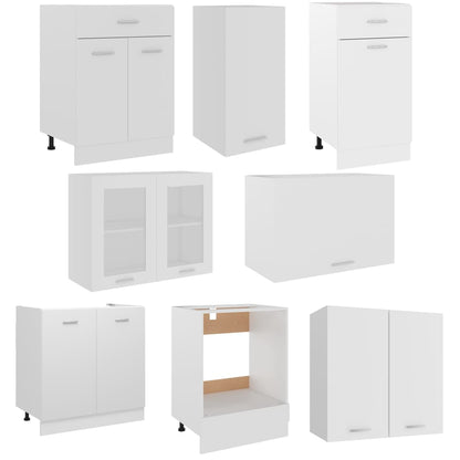 8 pcs conjunto armários de cozinha contraplacado branco