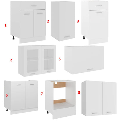 8 pcs conjunto armários de cozinha contraplacado branco