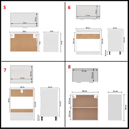 8 pcs conjunto armários de cozinha contraplacado branco