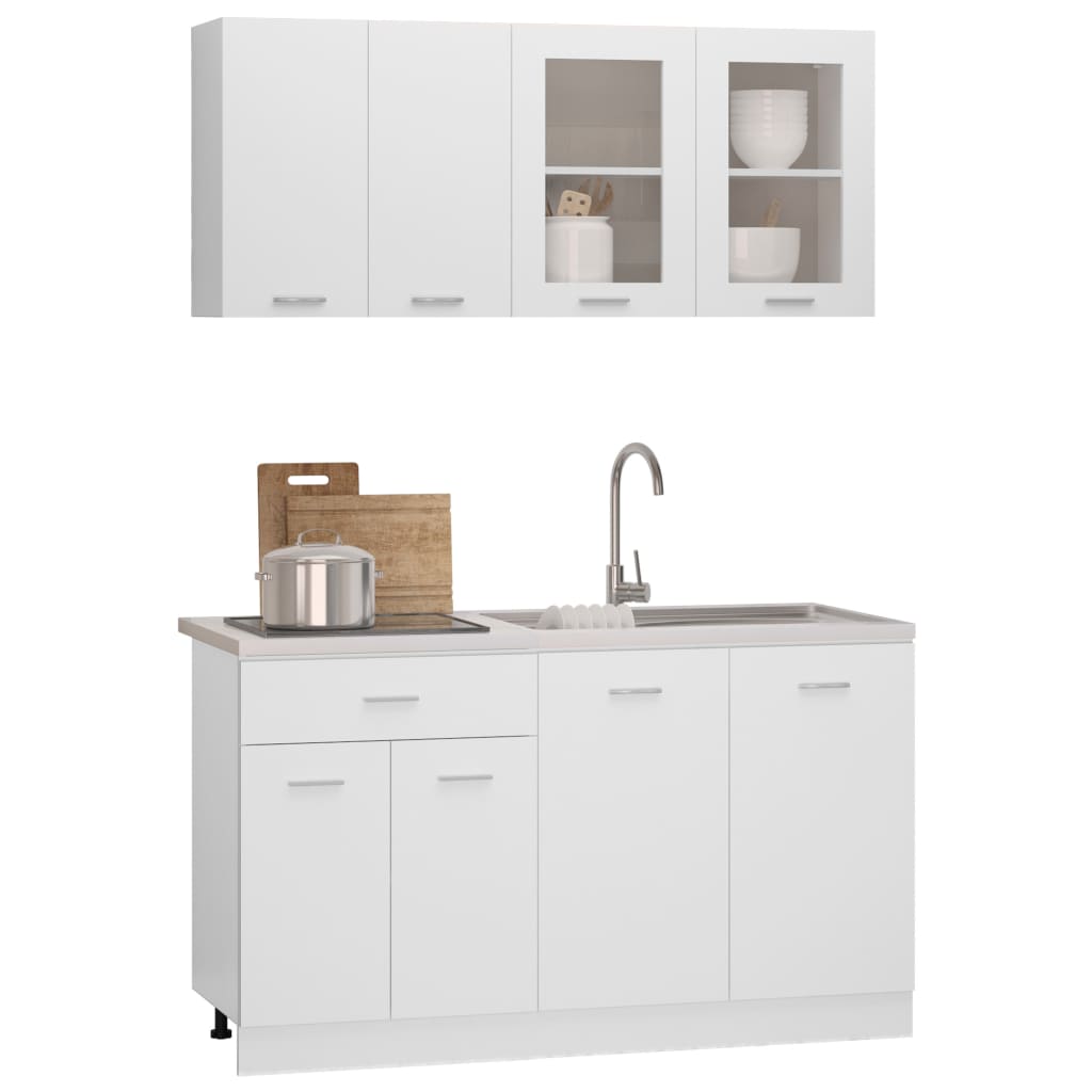 4 pcs conjunto armários de cozinha contraplacado branco