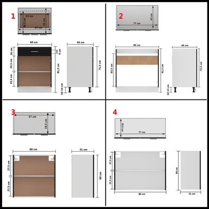 4 pcs conjunto armários de cozinha contraplacado preto