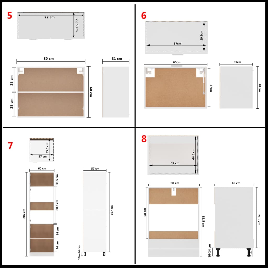 14 pcs conjunto armários de cozinha contraplacado branco