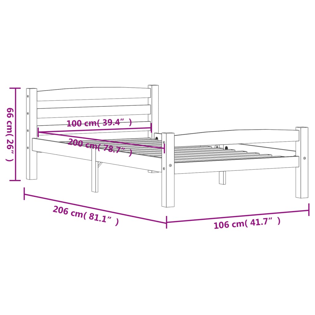 Estrutura de cama 90x200 cm pinho maciço