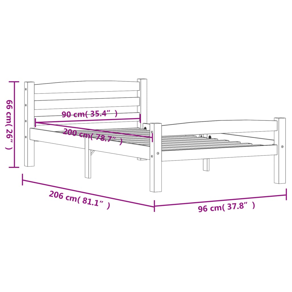 Estrutura de cama em pinho maciço 90x200 cm branco