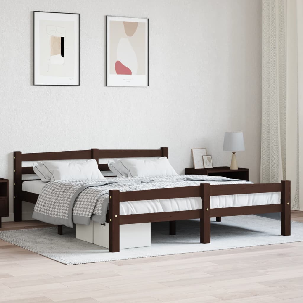 Estrutura de cama 160x200 cm pinho maciço castanho-escuro