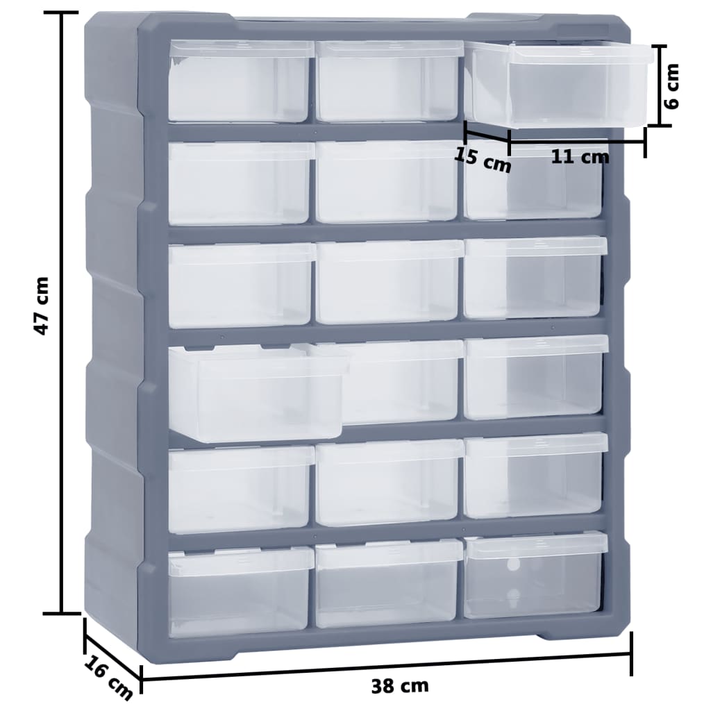 Caixa organizadora com 18 gavetas médias 38x16x47 cm