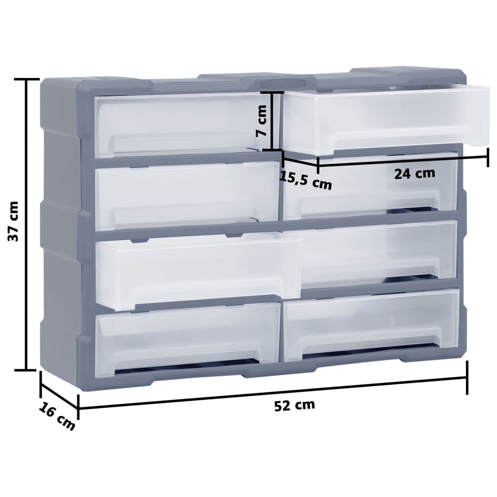 Caixa organizadora com 8 gavetas grandes 52x16x37 cm