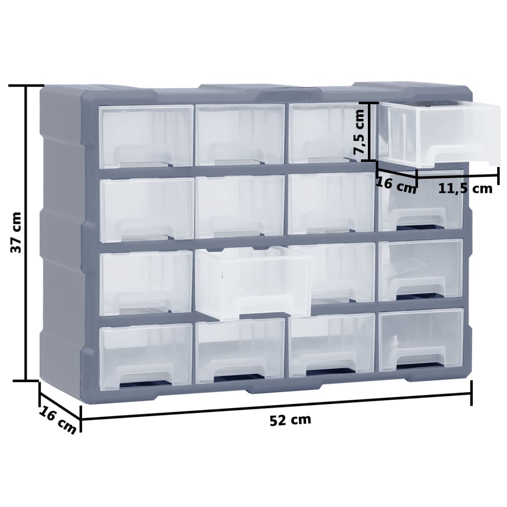 Caixa organizadora com 16 gavetas médias 52x16x37 cm