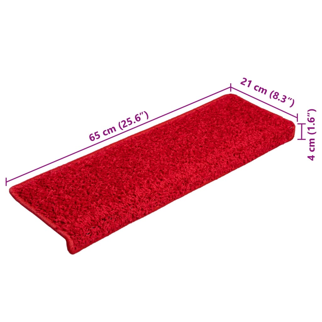 Tapetes de escadas 10 pcs 65x21x4 cm vermelho