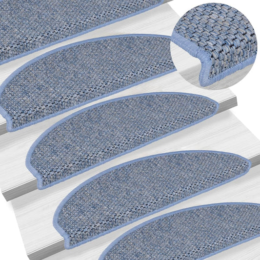 Tapetes escada adesivos aspeto sisal 15 pcs 56x17x3 cm azul