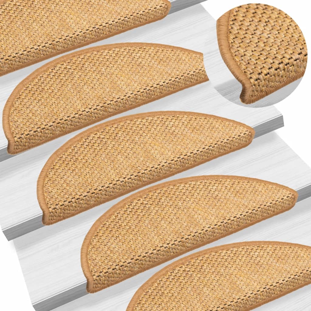 Tapetes escada adesivos aspeto sisal 15 pcs 56x17x3 cm laranja