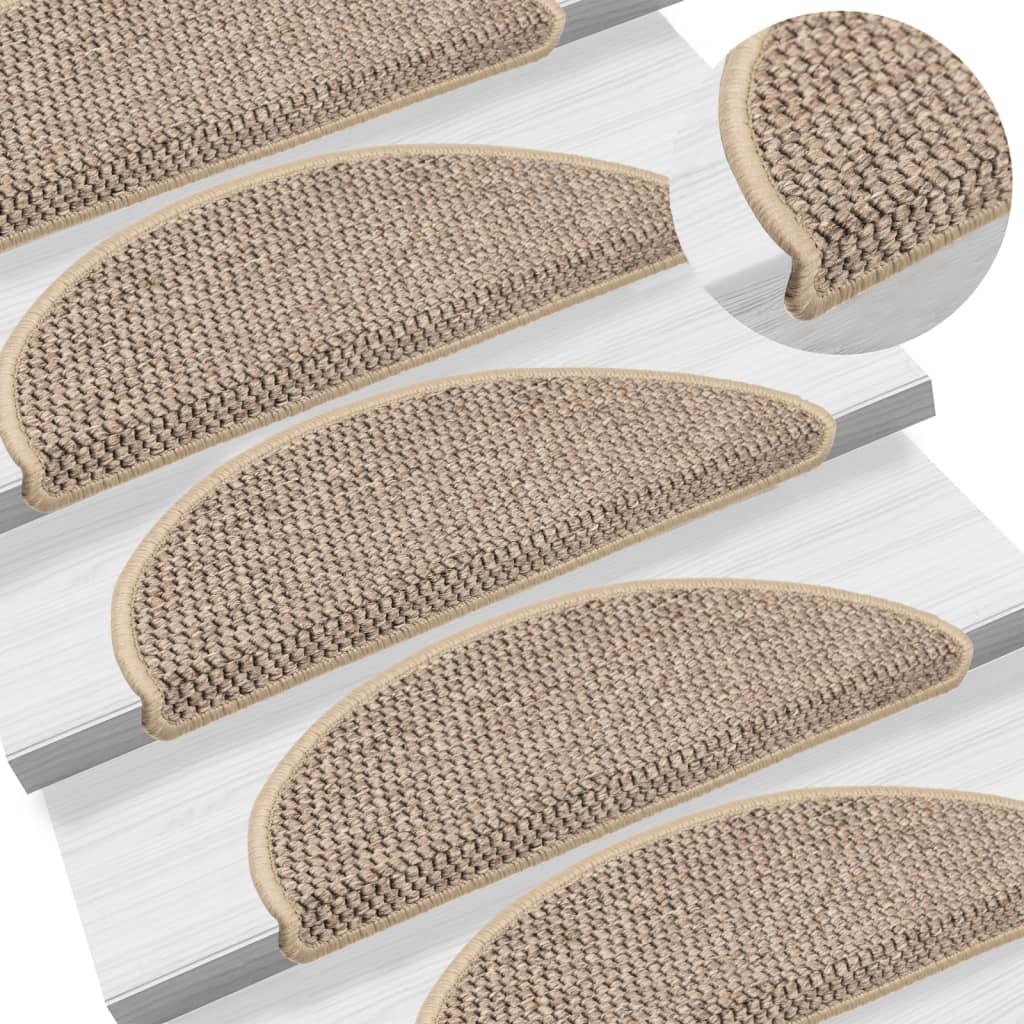 Tapetes escada adesivos aspeto sisal 15 pcs 56x17x3 bege-escuro