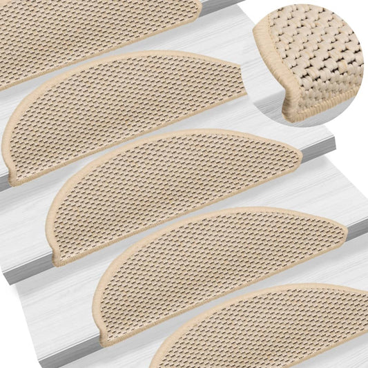 Tapetes escada adesivos aspeto sisal 15 pcs 56x17x3cm cor creme