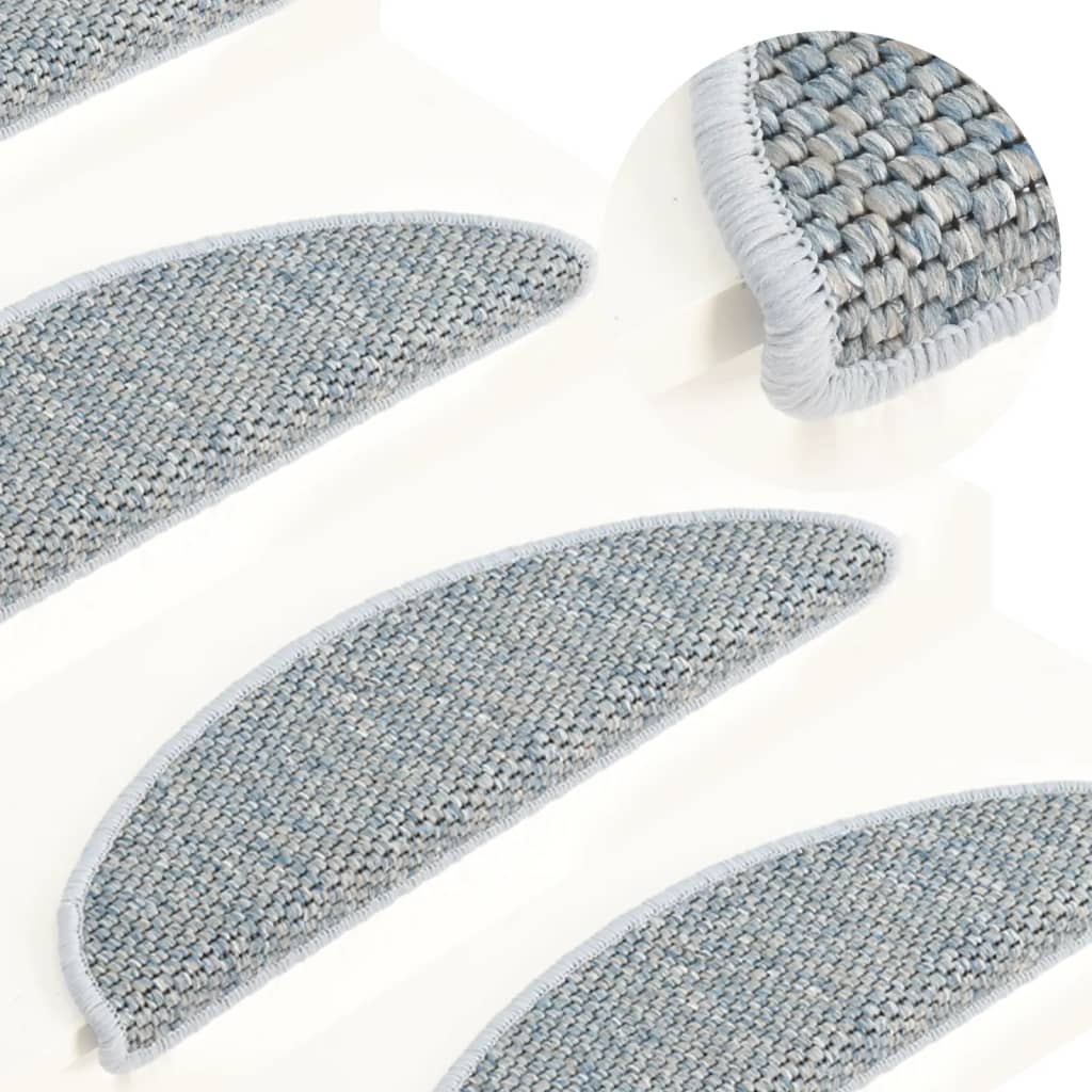 Tapetes escada adesivos aspeto sisal 15 pcs 65x21x4 cm azul