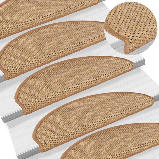 Tapetes escada adesivos aspeto sisal 15 pcs 65x21x4 cm laranja