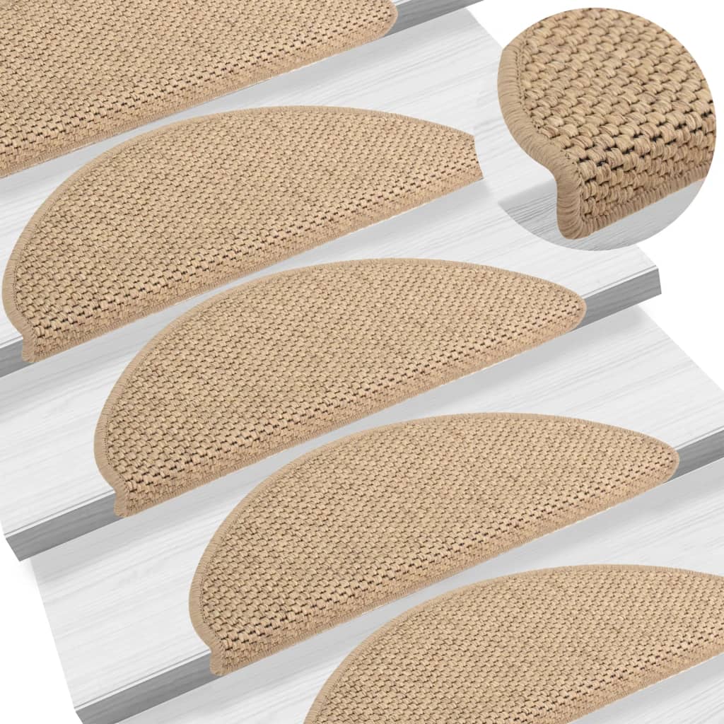 Tapetes escada adesivos aspeto sisal 15pcs 65x21x4cm cor areia