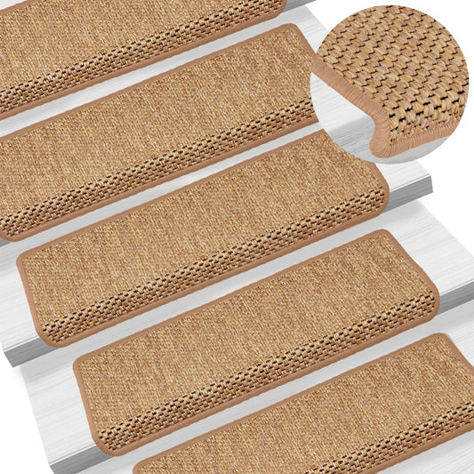 Tapetes escada adesivos aspeto sisal 15 pcs 65x21x4 cm laranja