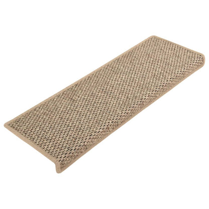 Tapetes escada adesivos aspeto sisal 15pcs 65x21x4 bege-escuro