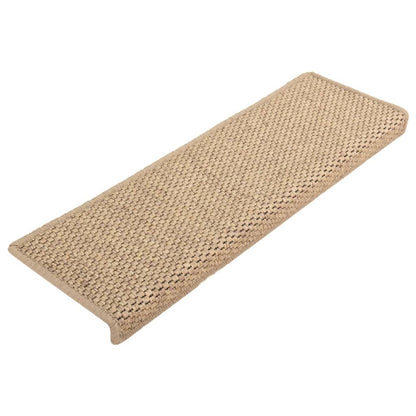 Tapetes escada adesivos aspeto sisal 15pcs 65x21x4cm cor areia