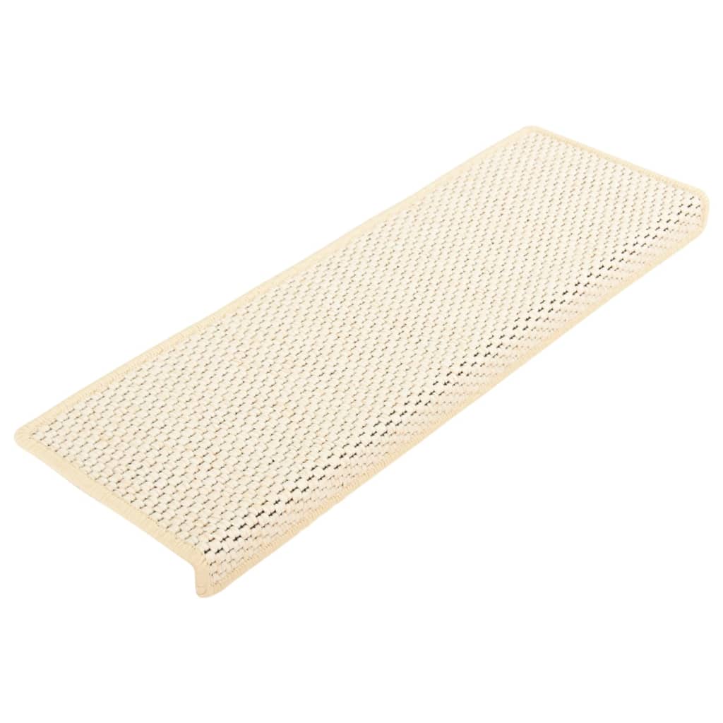 Tapetes escada adesivos aspeto sisal 15 pcs 65x21x4 cm creme