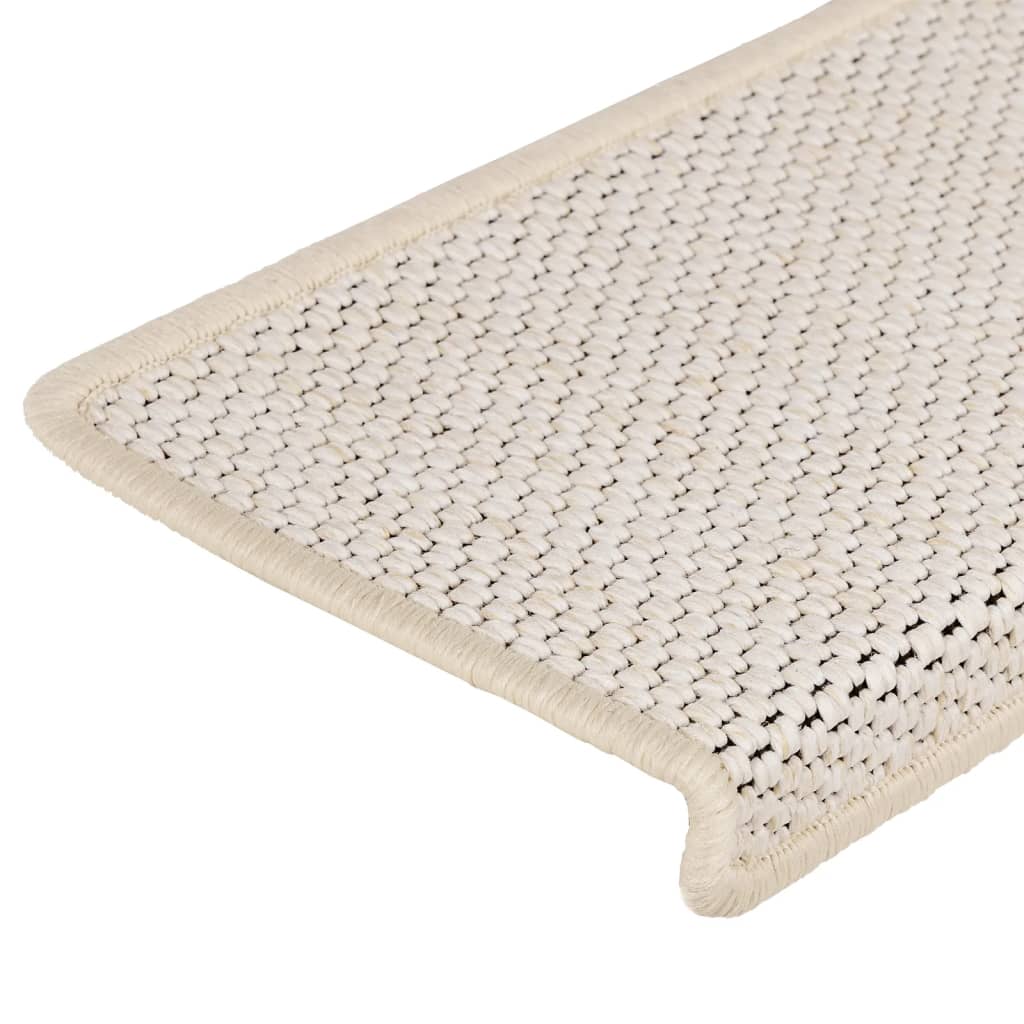 Tapetes escada adesivos aspeto sisal 15 pcs 65x21x4 cm creme