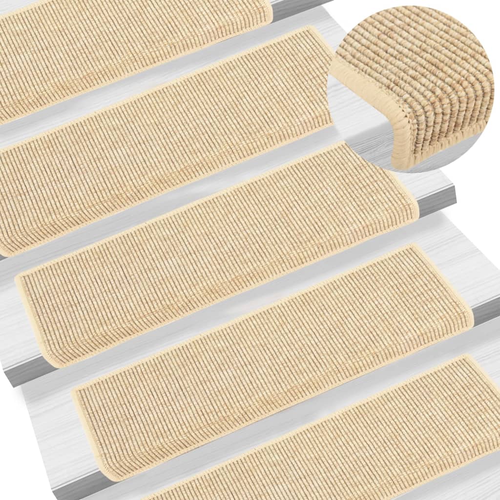 Tapetes escada adesivos aspeto sisal 15pcs 65x21x4cm bege-claro