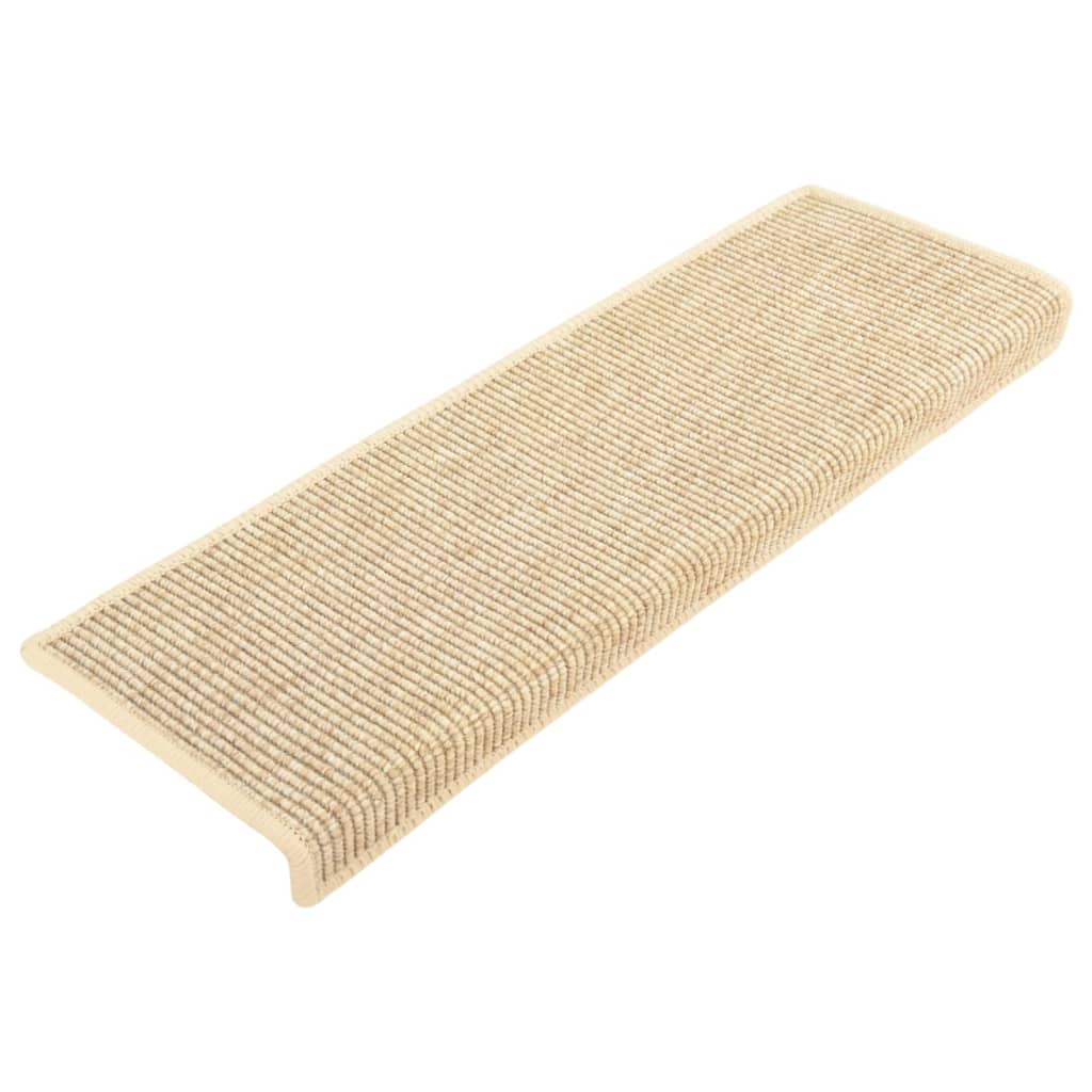 Tapetes escada adesivos aspeto sisal 15pcs 65x21x4cm bege-claro