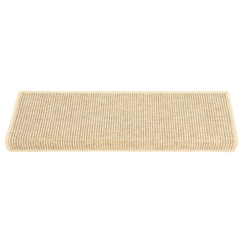 Tapetes escada adesivos aspeto sisal 15pcs 65x21x4cm bege-claro