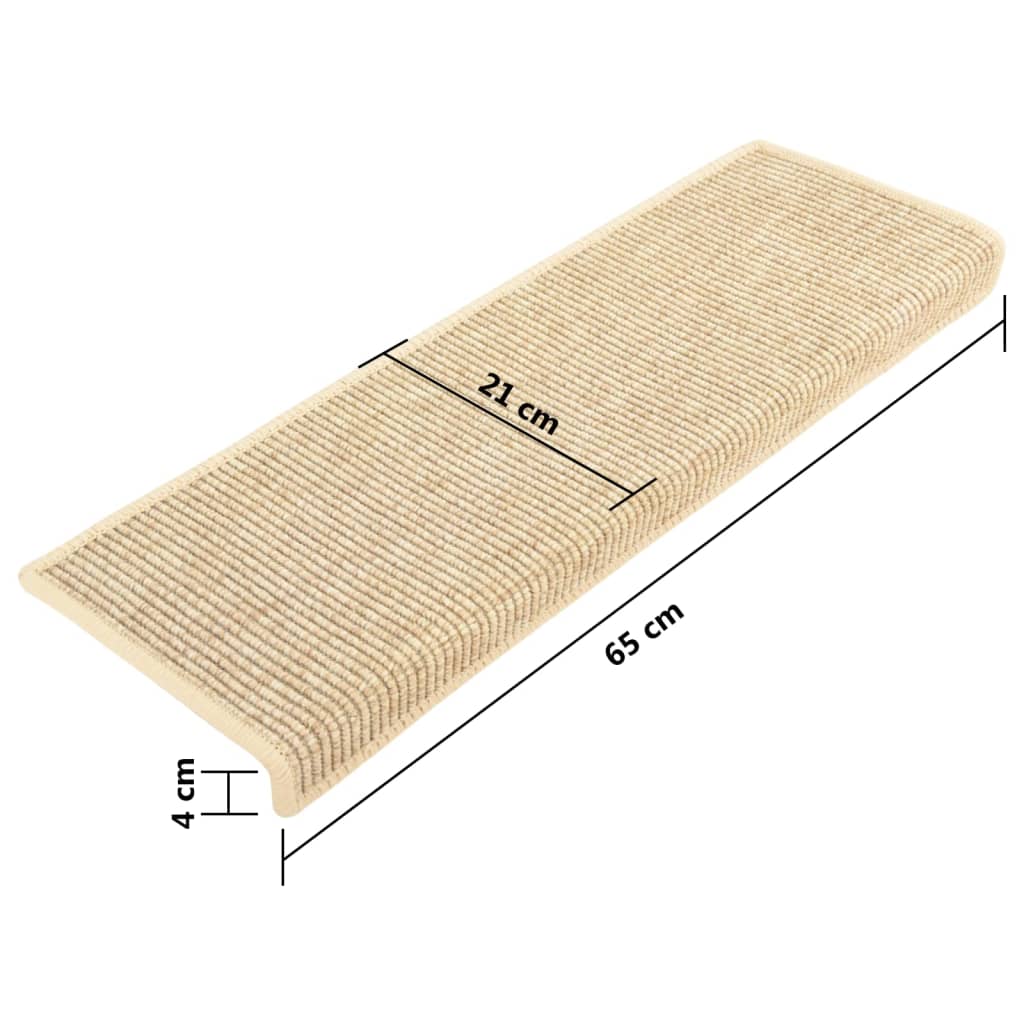 Tapetes escada adesivos aspeto sisal 15pcs 65x21x4cm bege-claro