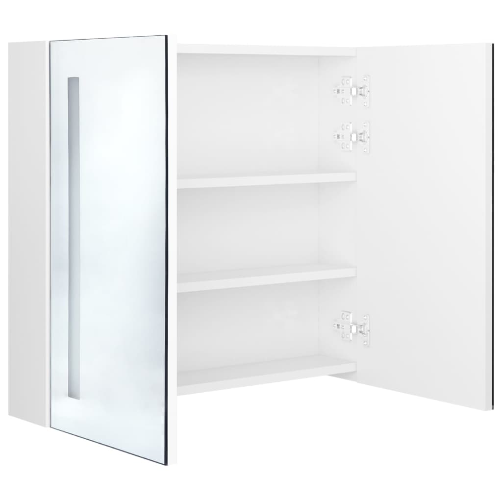 Armário espelhado casa de banho LED 62x14x60cm branco brilhante