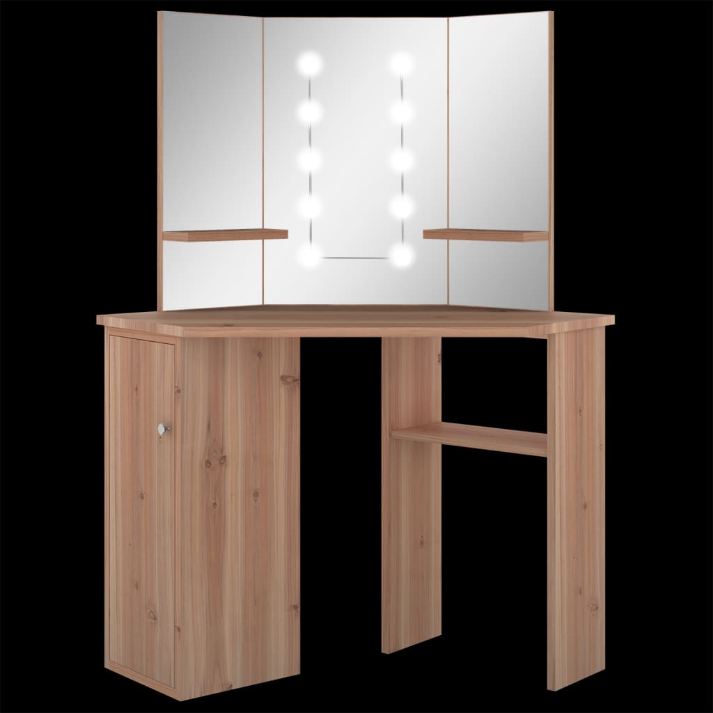 Toucador Molly de Canto com Espelho e Luzes LED - Carvalho - Design Moderno