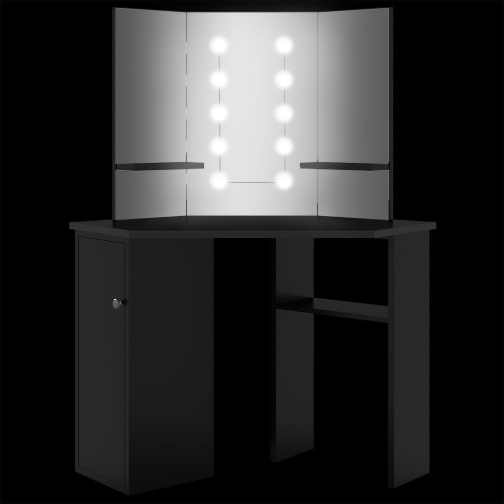 Toucador Molly de Canto com Espelho e Luzes LED - Preto - Design Moderno